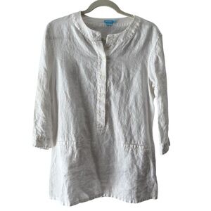 J. McLaughlin Size Medium 100% Linen White Button Up Tunic Blouse